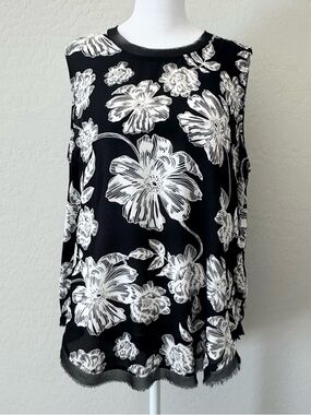 Who What Wear Black White Floral Sleeveless Blouse Top